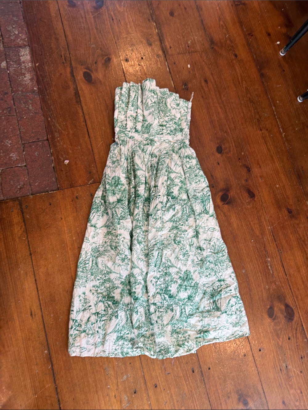 Women’s Strapless Green Toile Print Dress